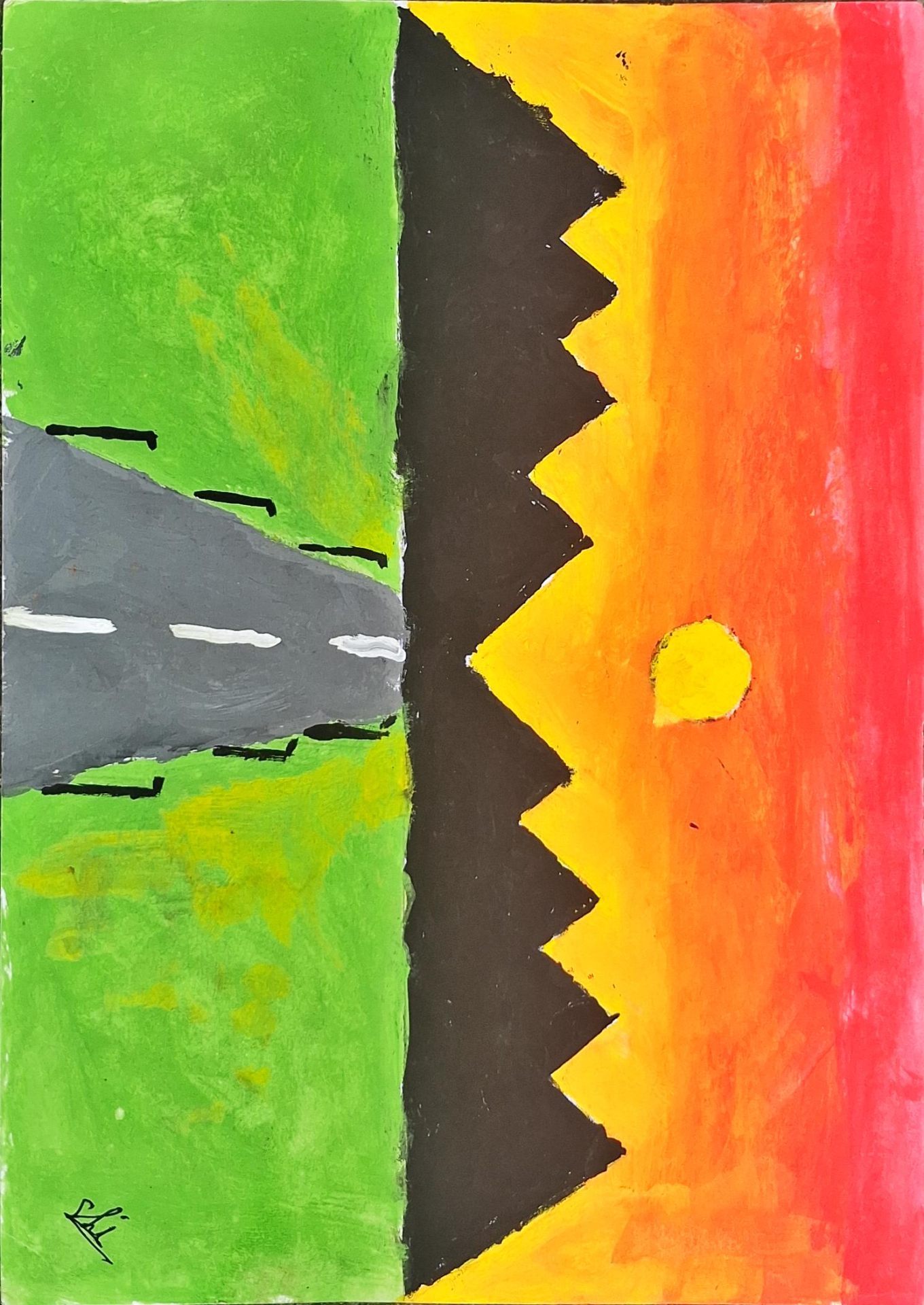 Road to Sunset — Watercolor by Thej, age 11