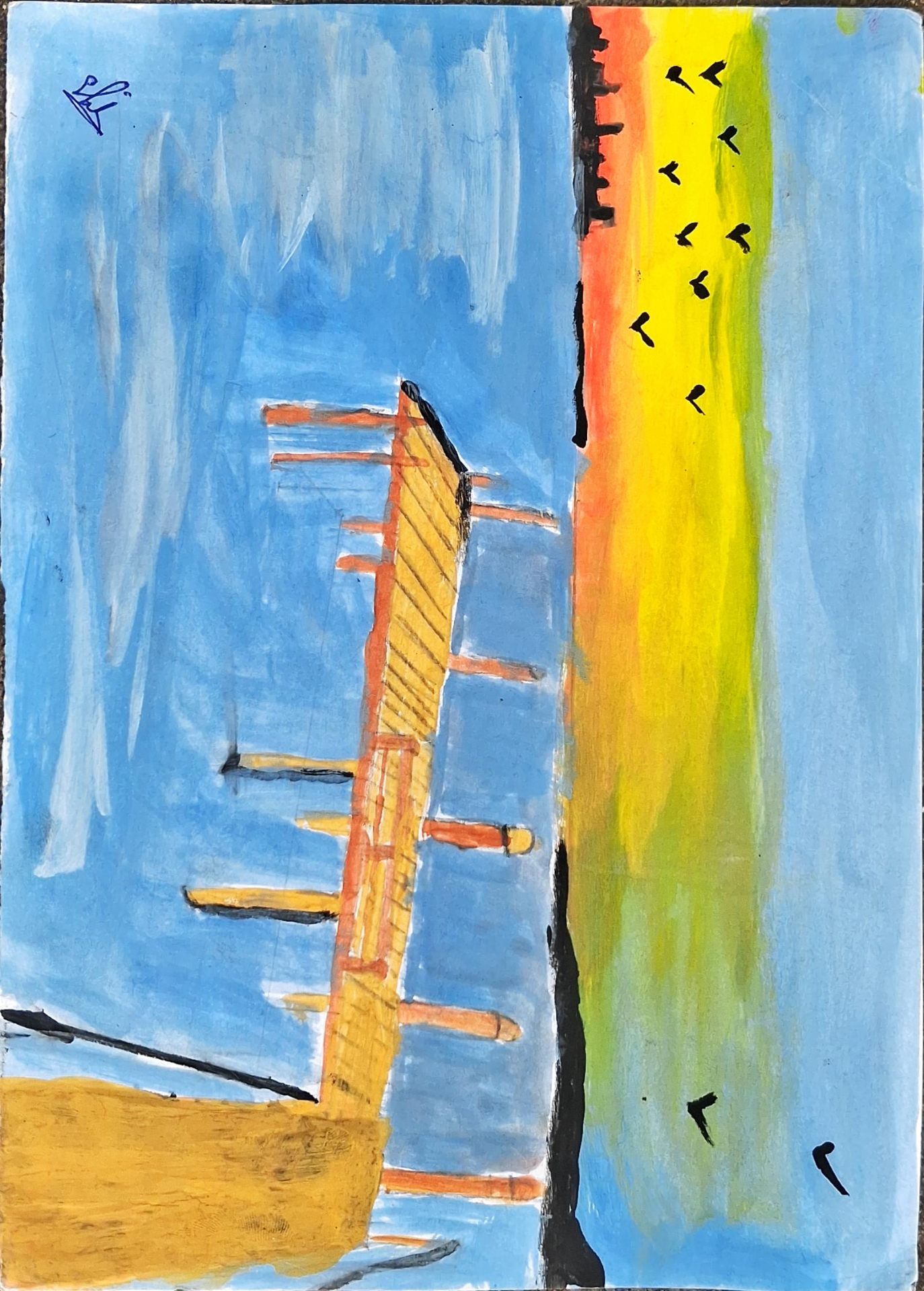 Pier at Dawn — Watercolor by Thej, age 11