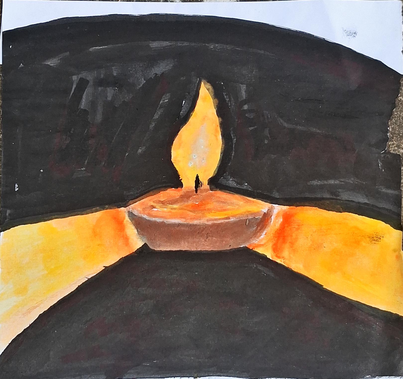 Diya in the Dark — Watercolor by Thej, age 11