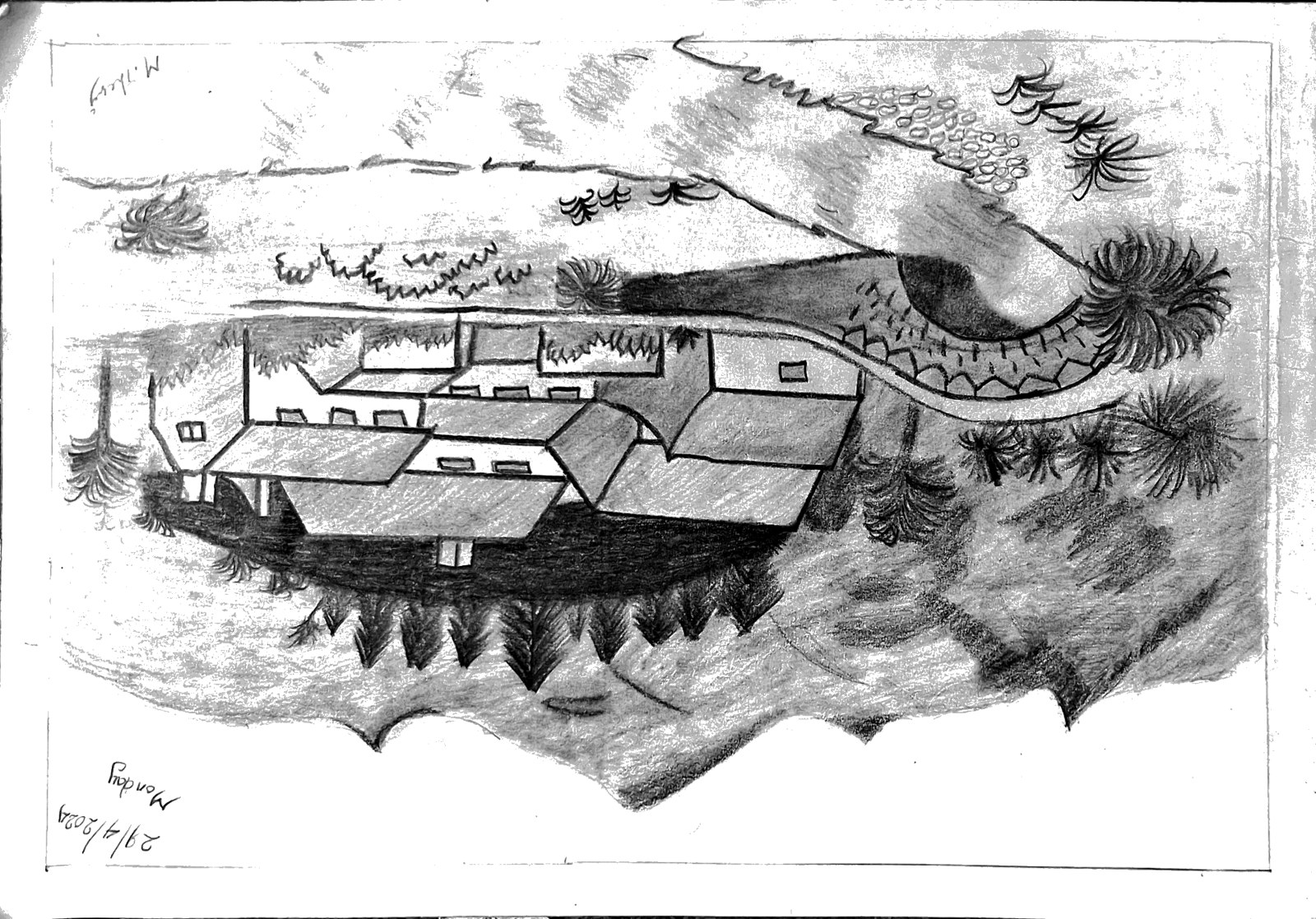 Hillside Village — Pencil by Thej, age 11