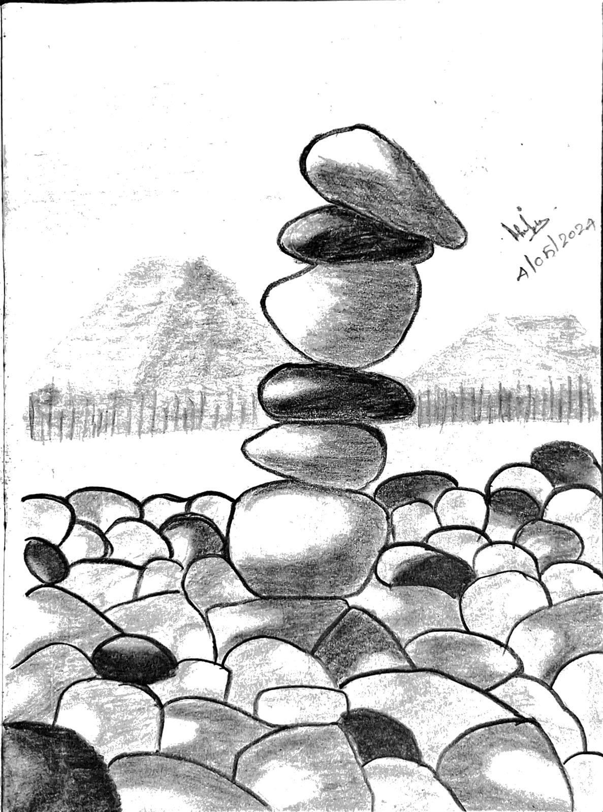 Stacked Stones — Pencil by Thej, age 11